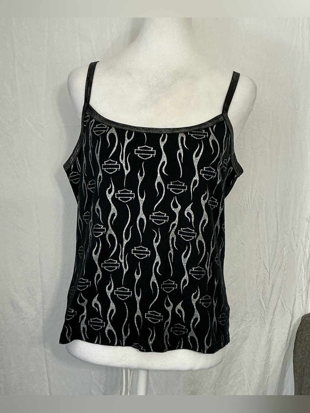 Harley-Davidson Black Tank Top with Silver Flame Logo Print